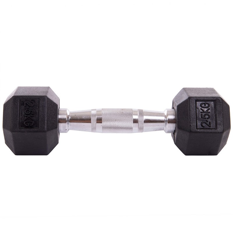Гантель цільна шестигранна гексагональна обгумована Sport LN-1205-2_5 1шт 2,5кг чорний