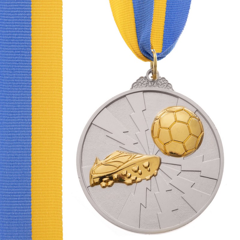 Медаль спортивна зі стрічкою двоколірна тематична Sport Футбол C-4847 ø6,5см золото, срібло, бронза