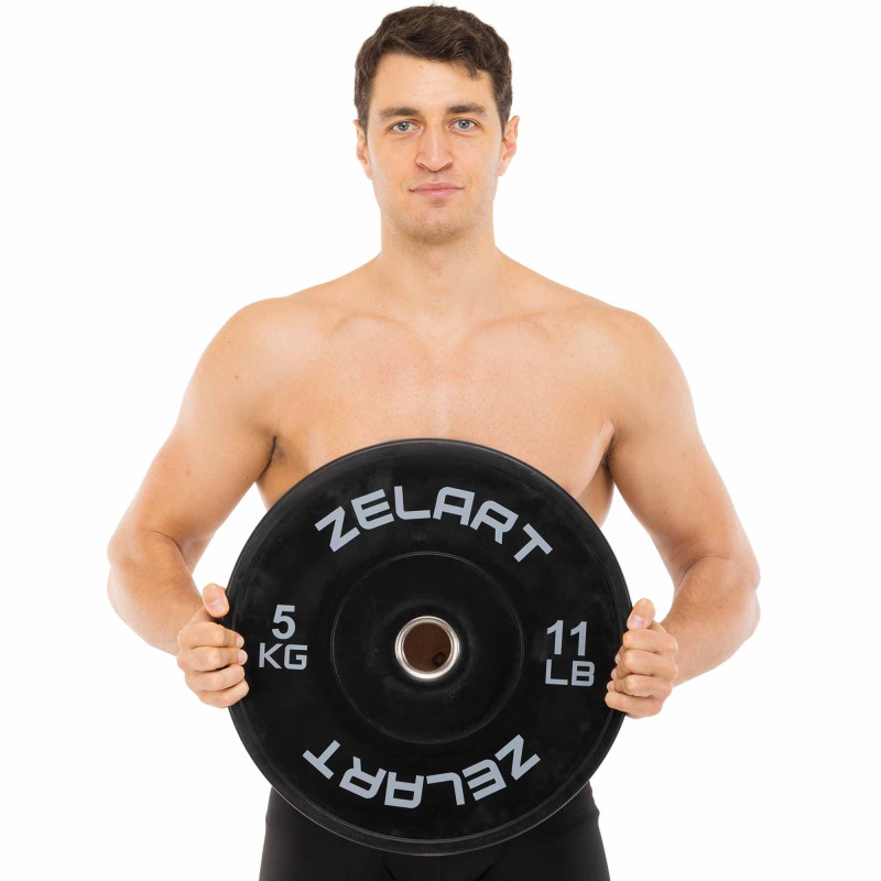 Бамперні диски гумові Bumper Plates Zelart TA-4790-5 51мм 5кг чорний-сірий