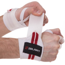 Бинти кистьові для жиму STRENGTH WRIST WRAPS Zelart SB-167071 2штуки білий-червоний