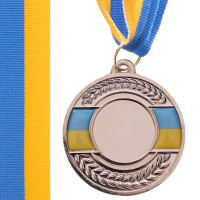 Заготовка спортивної медалі зі стрічкою Sport UKRAINE з українською символікою C-3242 ø5см золото, срібло, бронза