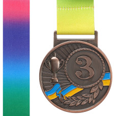 Медаль спортивна зі стрічкою Sport UKRAINE з українською символікою C-6210 ø5см золото, срібло, бронза