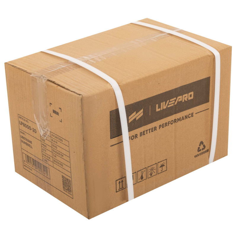 Гантелі цільні професійні з поліуретановим покриттям LiveUp LP8000-20 2шт по 20кг чорний-синій