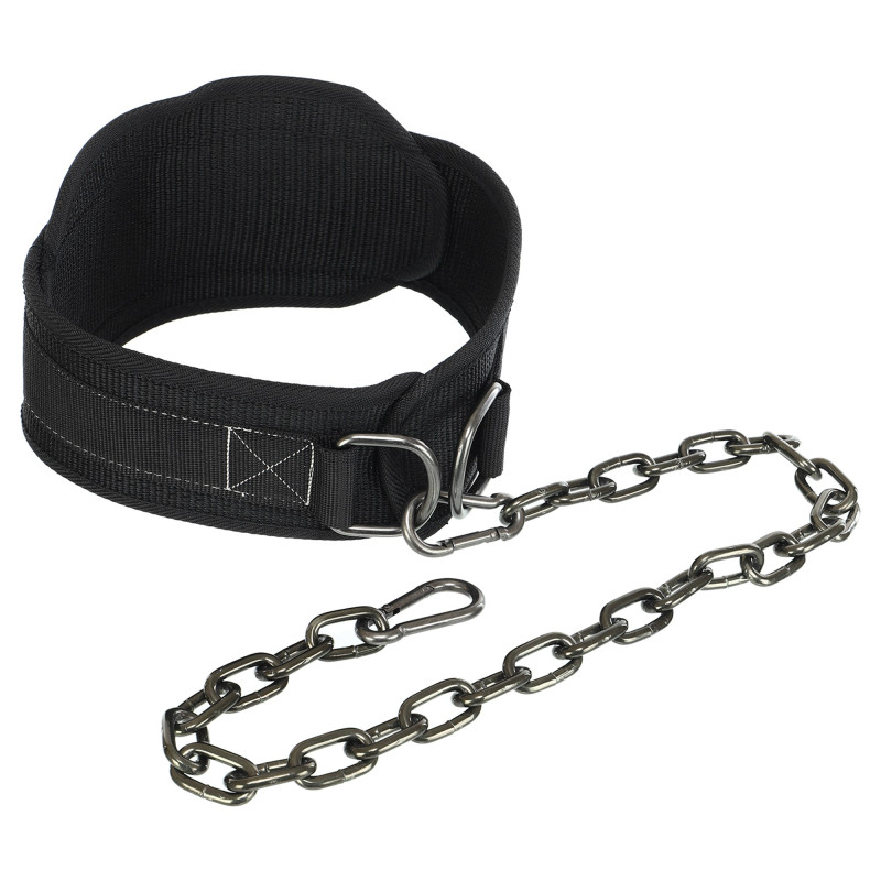 Пояс атлетичний для обтяження текстильний з ланцюгом та карабіном EZOUS DIP BELT SOFT STRAP N-03 спинка-16см чорний