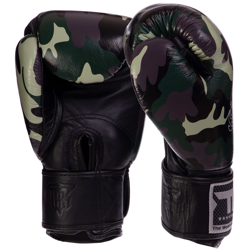 Рукавиці боксерські на липучці шкіряні TOP KING Empower Camouflage TKBGEM-03 8-18унцій Камуфляж зелений