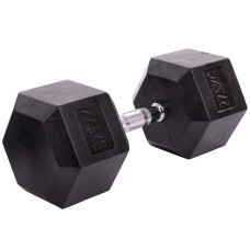Гантель цільна шестигранна гексагональна обгумована Sport LN-1205-27_5 1шт 27,5кг чорний