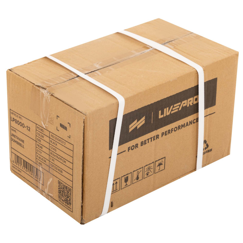 Гантелі цільні професійні з поліуретановим покриттям LiveUp LP8000-12 2шт по 12кг чорний-синій