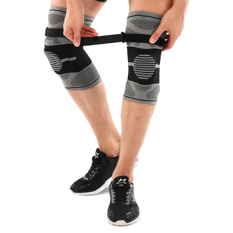 Наколінники спортивні еластичні компресійні з фіксуючим ременем KNEE BRACE EZOUS A-07 2шт M-XL сірий-чорний