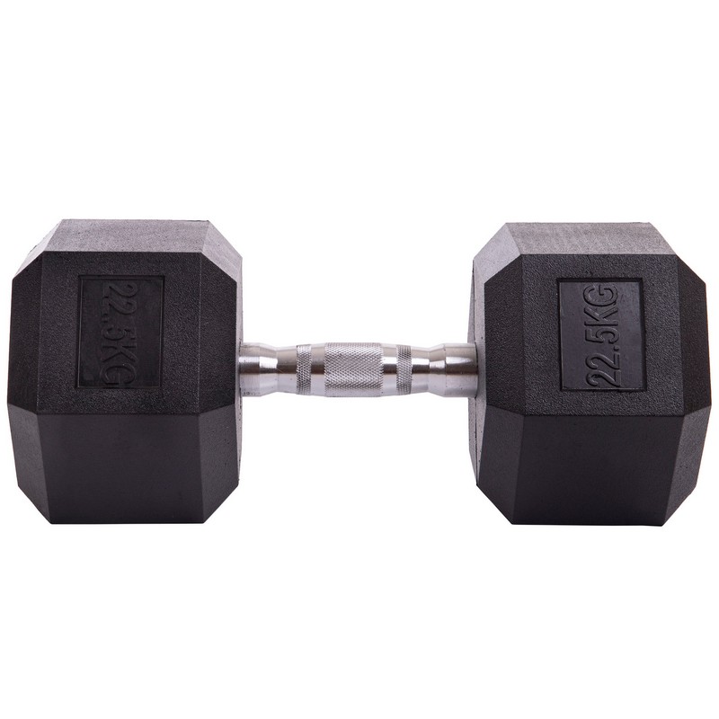 Гантель цільна шестигранна гексагональна обгумована Sport SC-80075-22_5 1шт 22,5кг чорний