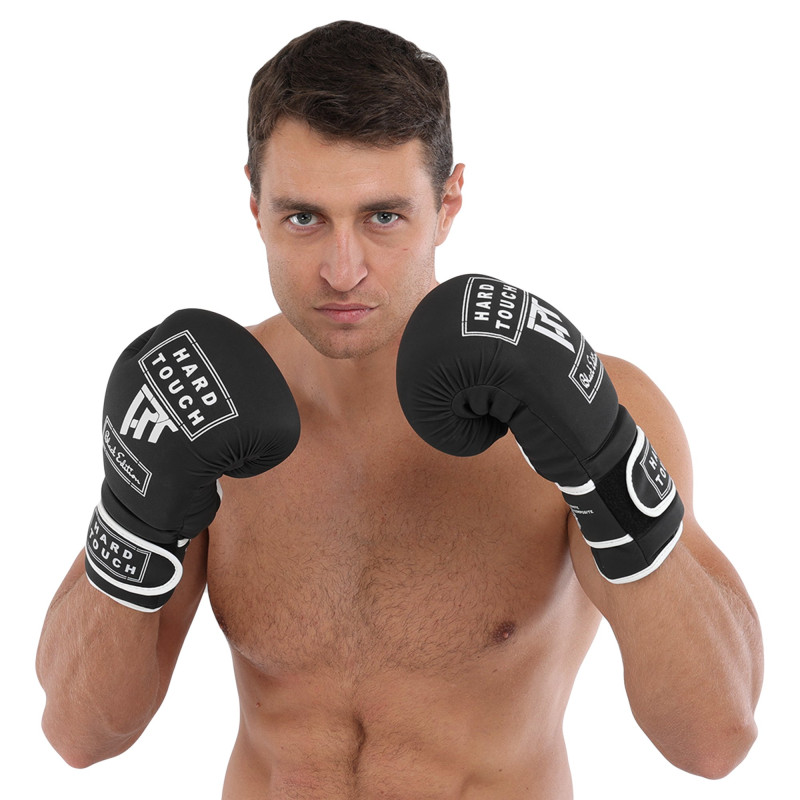 Рукавиці боксерські на липучці PU HARD TOUCH BO-4658 10-14 унцій Чорний-сірий