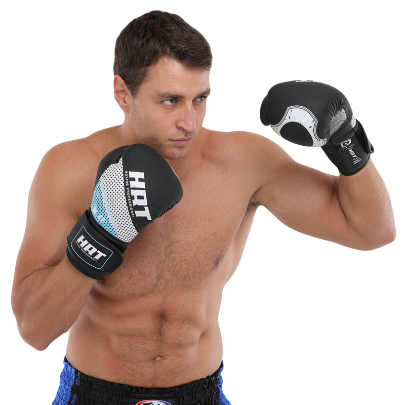 Рукавиці боксерські на липучці PU HARD TOUCH BO-8469 10-14 унцій Чорний-червоний