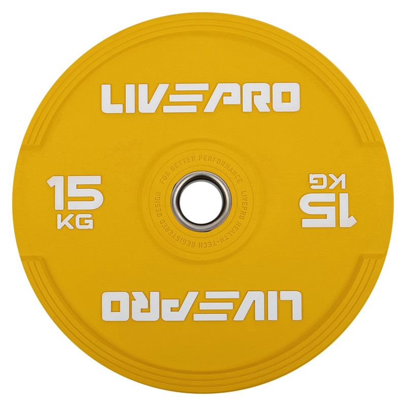 Бамперні диски гумові Bumper Plates LiveUp LP8332-15 ø50.5мм 15кг жовтий