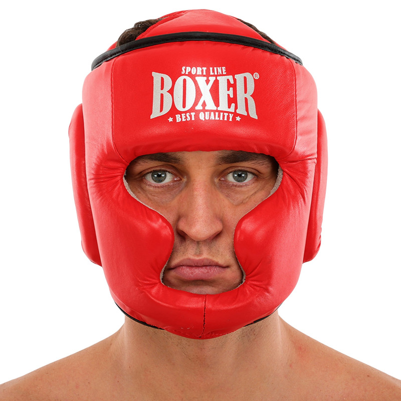 Шолом боксерський з повним захистом шкіряний BOXER NEW 2033-N М-L Червоний