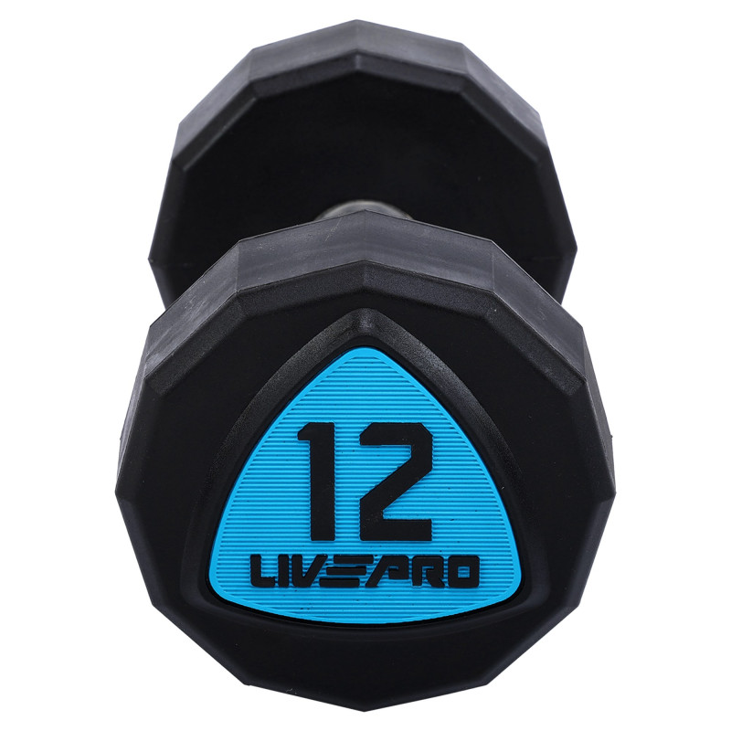 Гантелі цільні професійні з поліуретановим покриттям LiveUp LP8003-12 2шт по 12кг чорний-синій
