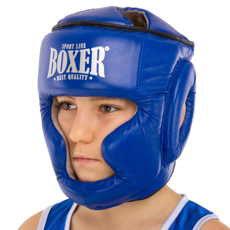 Шолом боксерський з повним захистом шкіряний BOXER NEW 2033-N М-L Червоний
