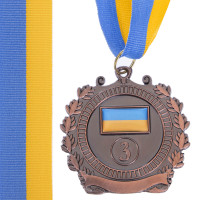 Медаль спортивна зі стрічкою Sport UKRAINE з українською символікою C-3163 ø6,5см золото, срібло, бронза