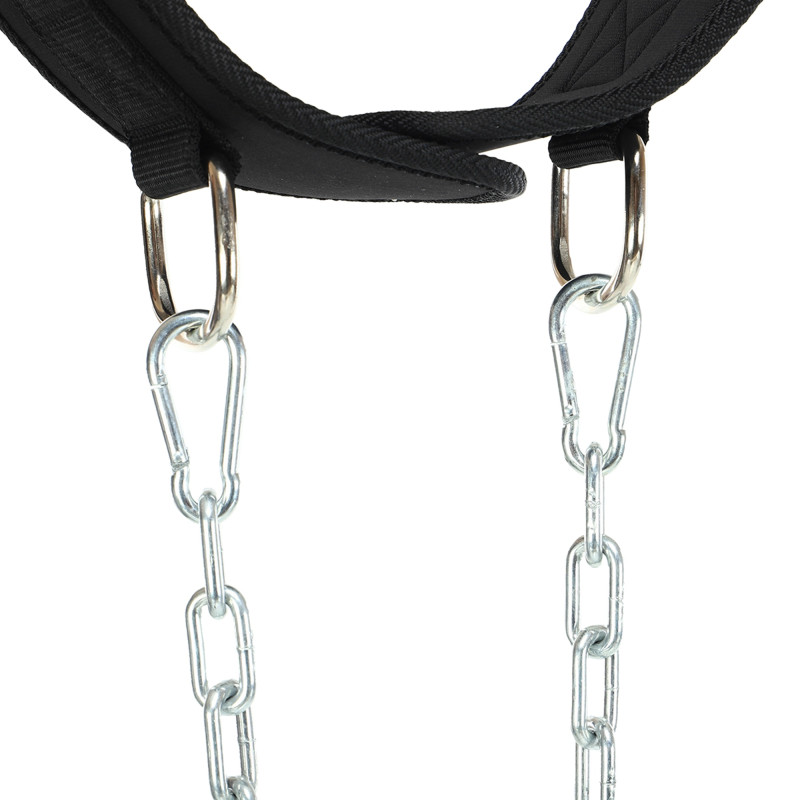Пояс атлетичний для обтяження текстильний з ланцюгом та карабіном EZOUS DIP BELT N-02 спинка-16см чорний