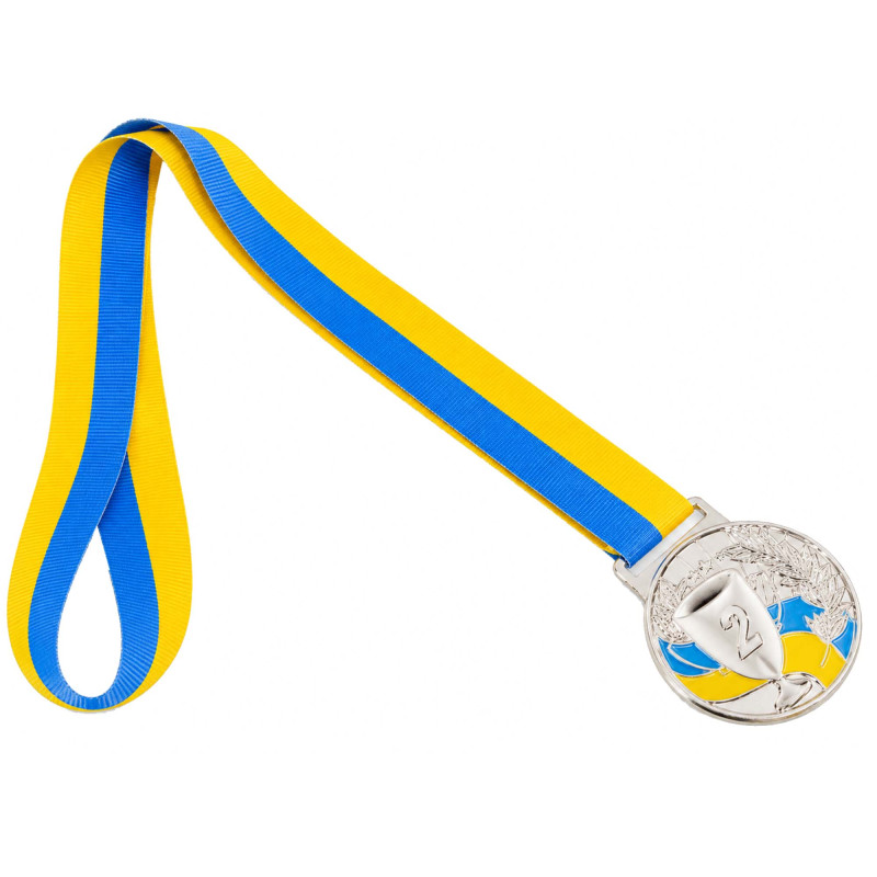 Медаль спортивна зі стрічкою Sport UKRAINE з українською символікою C-6834 ø5см золото, срібло, бронза