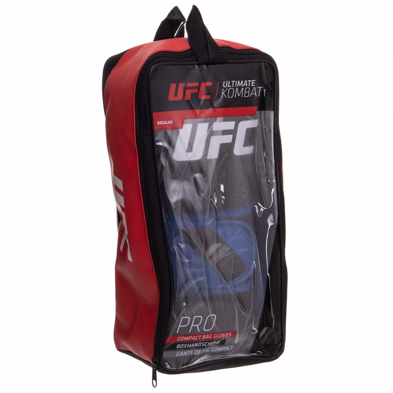 Рукавиці боксерські на липучці PU UFC PRO Compact UHK-75001 S-M синій-чорний