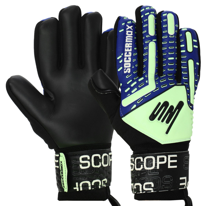 Рукавиці воротарські професійні із захистом пальців SOCCERMAX GK-4321 розмір 7-11 Салатовий-синій