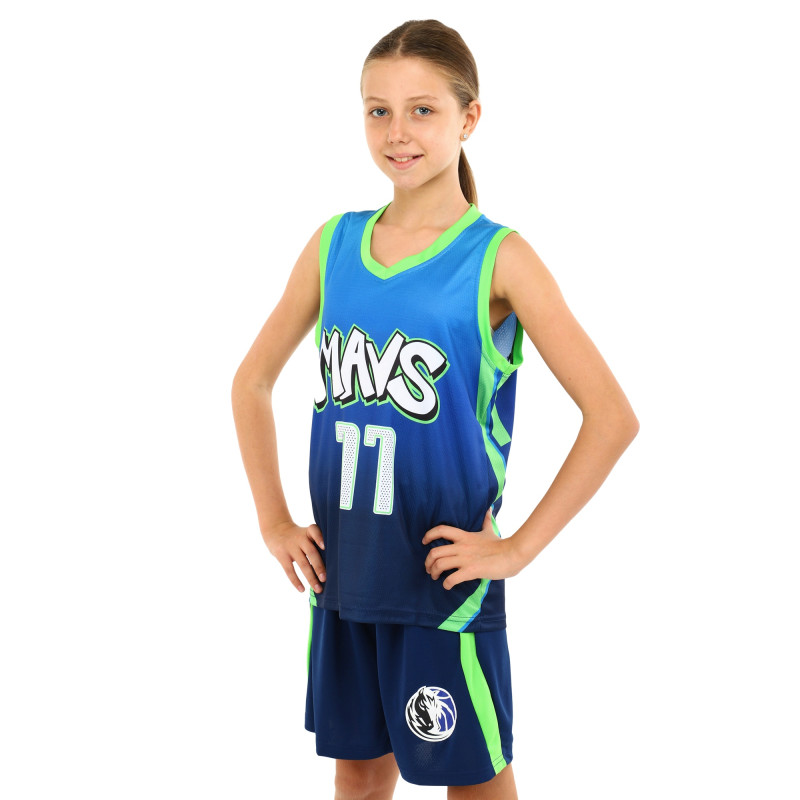 Форма баскетбольна дитяча NBA клуб Mavs 77 BA-3796 S-2XL темно-синій-блакитний-салатовий Темно-синій-блакитний-cалатовий