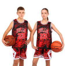 Форма баскетбольна дитяча NBA клуб Chicago Bulls 23 BA-6625 S-2XL чорний-червоний Червоний-чорний