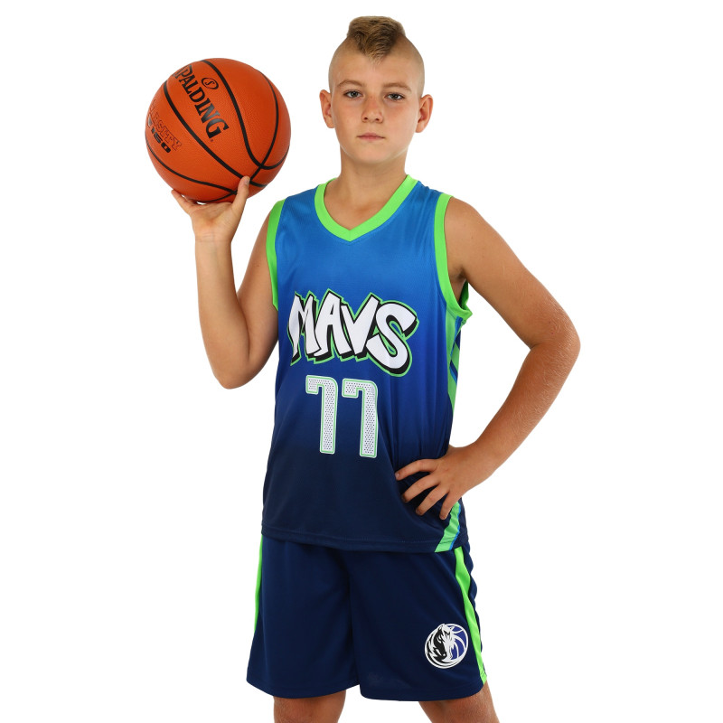 Форма баскетбольна дитяча NBA клуб Mavs 77 BA-3796 S-2XL темно-синій-блакитний-салатовий Темно-синій-блакитний-cалатовий