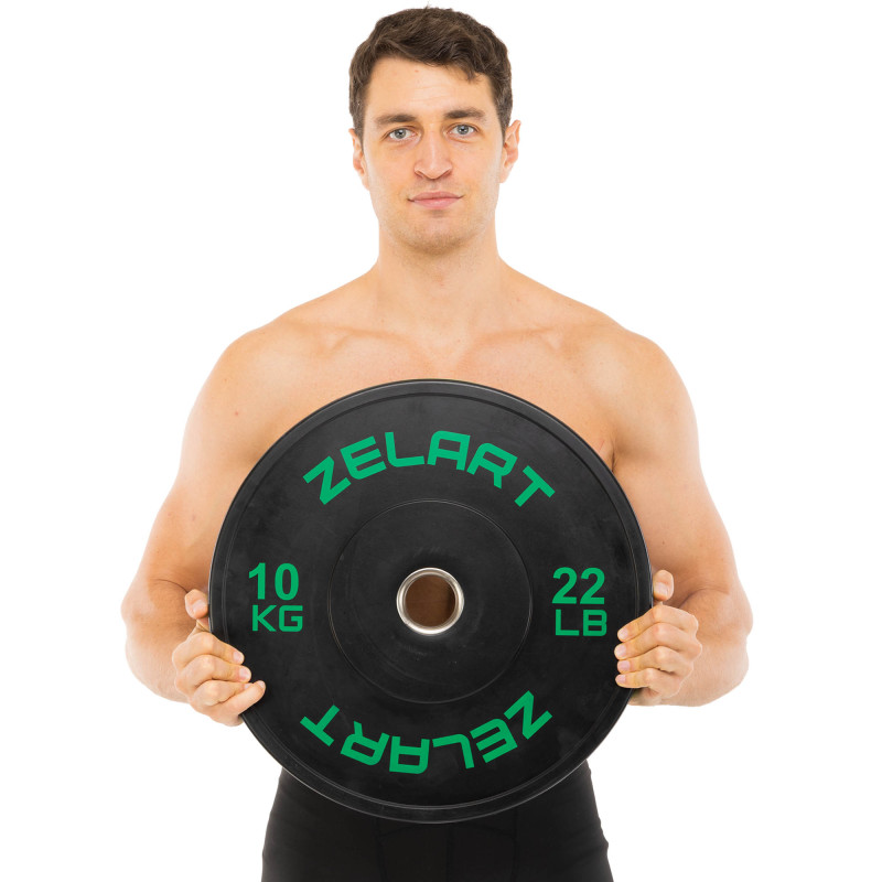 Бамперні диски гумові Bumper Plates Zelart TA-4790-10 51мм 10кг чорний-зелений