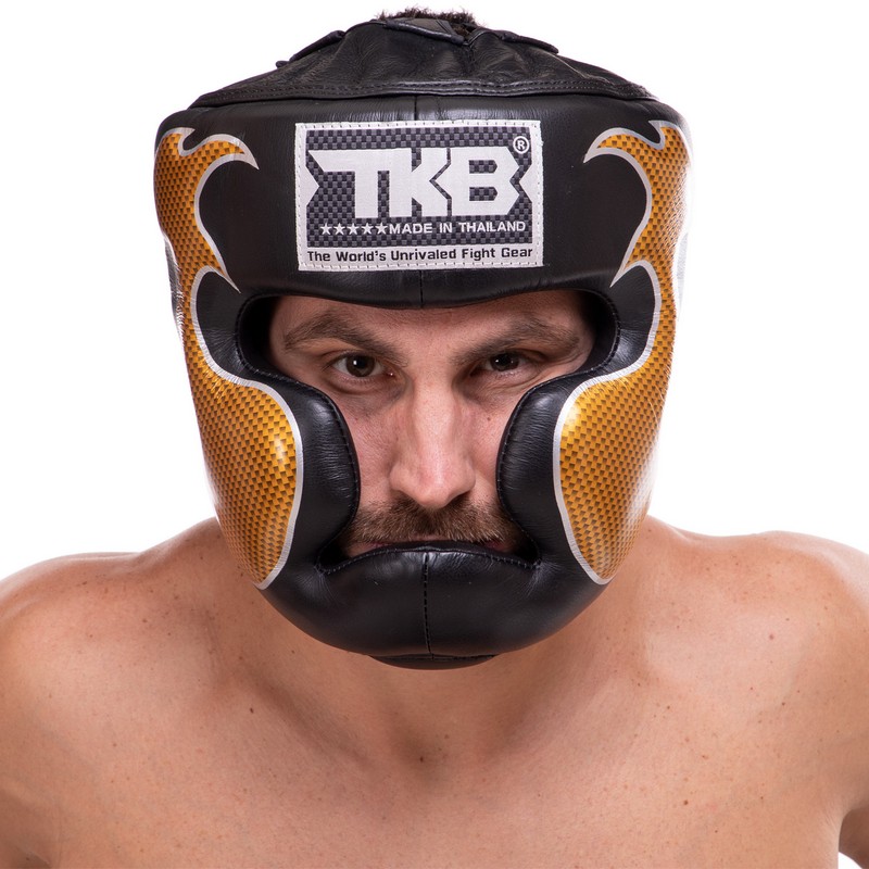 Шолом боксерський з повним захистом шкіряний TOP KING Empower TKHGEM-01 S-XL Чорний-золотий