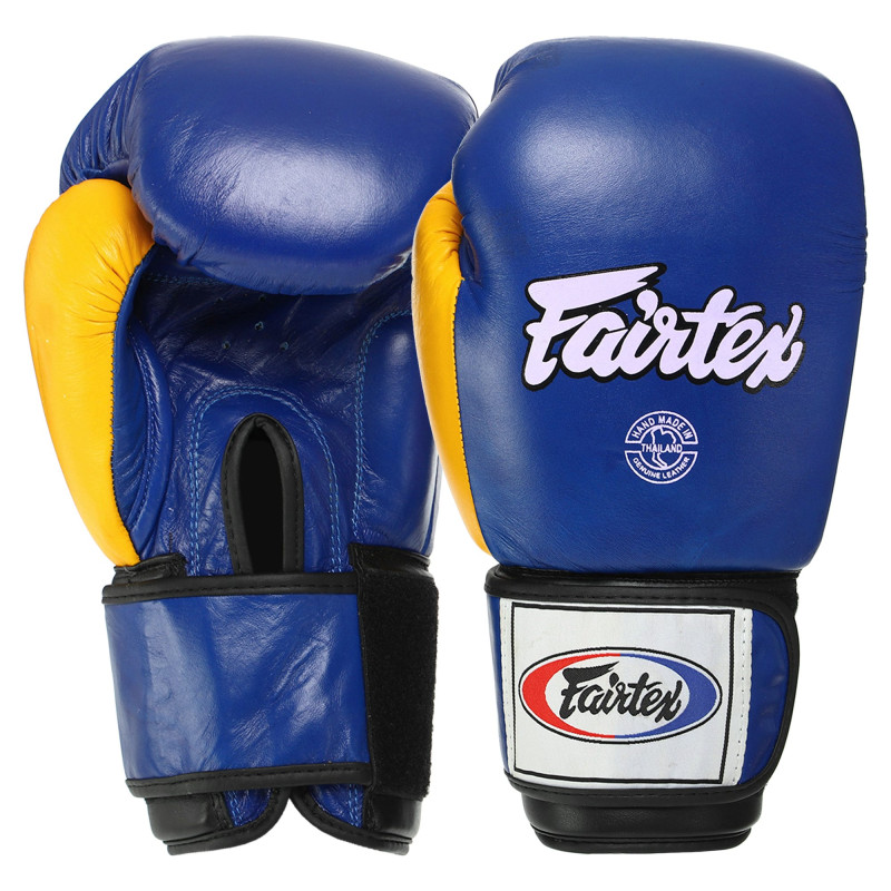 Рукавиці боксерські на липучці шкіряні FARTEX FTX065 10-14унцій Синій-жовтий