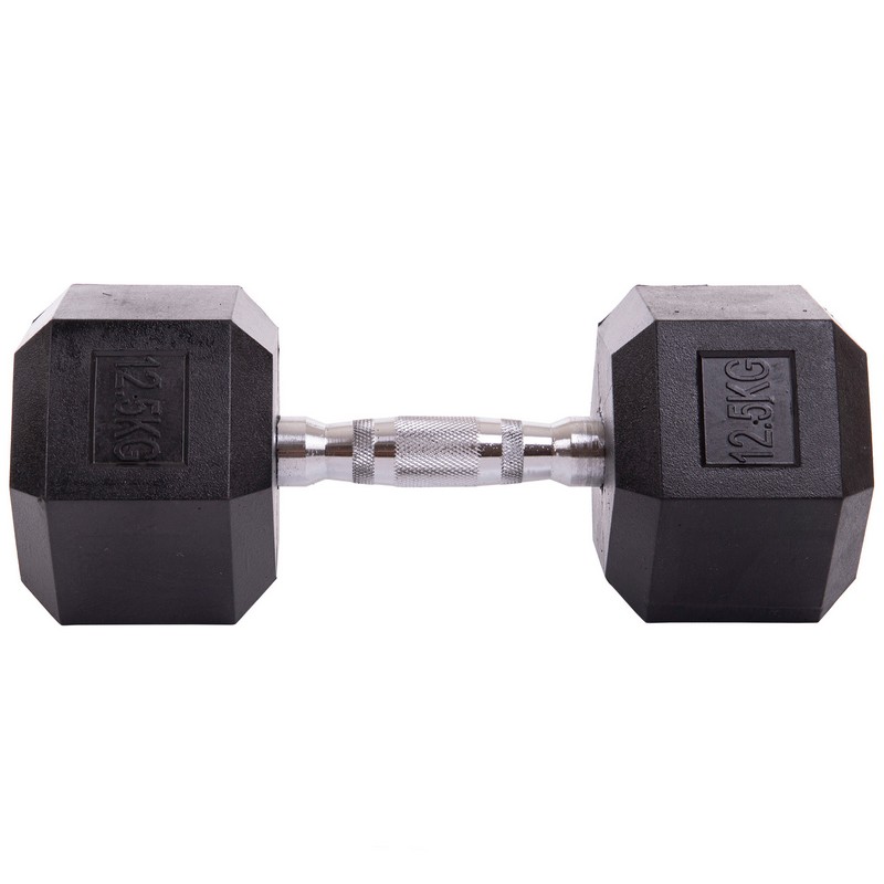 Гантель цільна шестигранна гексагональна обгумована Sport SC-80075-12_5 1шт 12,5кг чорний