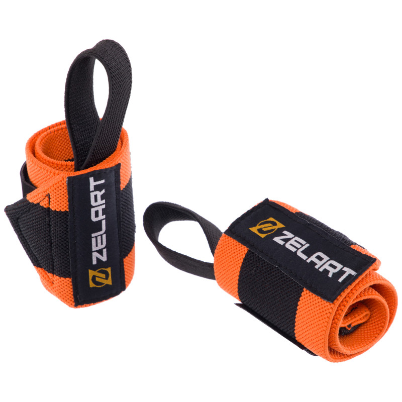 Бинти кистьові для жиму STRENGTH WRIST WRAPS Zelart TA-7807 2штуки розмір 7,5x30см чорний-помаранчевий