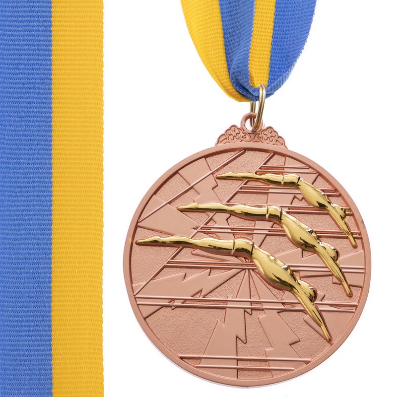 Медаль спортивна зі стрічкою двоколірна тематична Sport Плавання C-4848 ø6,5см золото, срібло, бронза