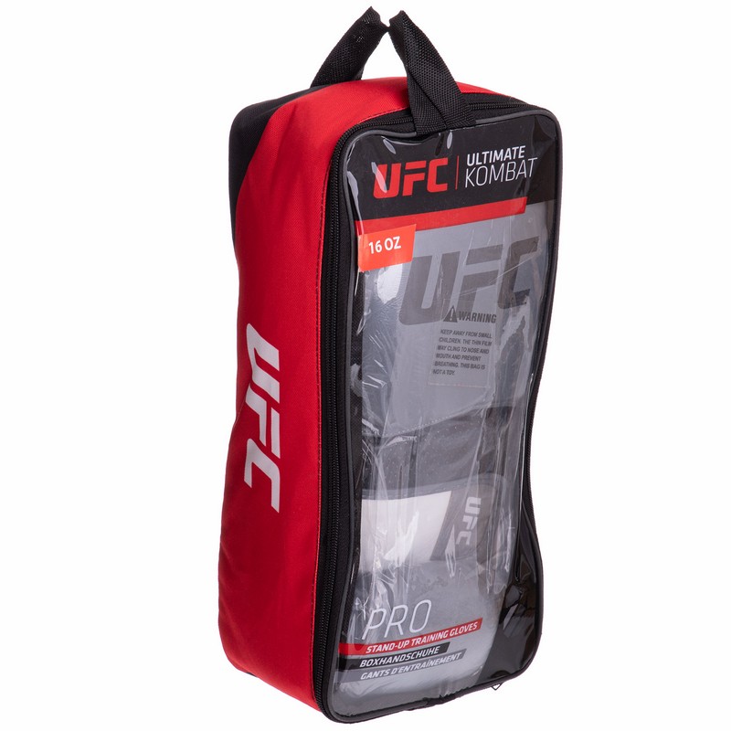 Рукавиці боксерські на липучці шкіряні UFC PRO Training UHK-69996 18унцій сірий-чорний