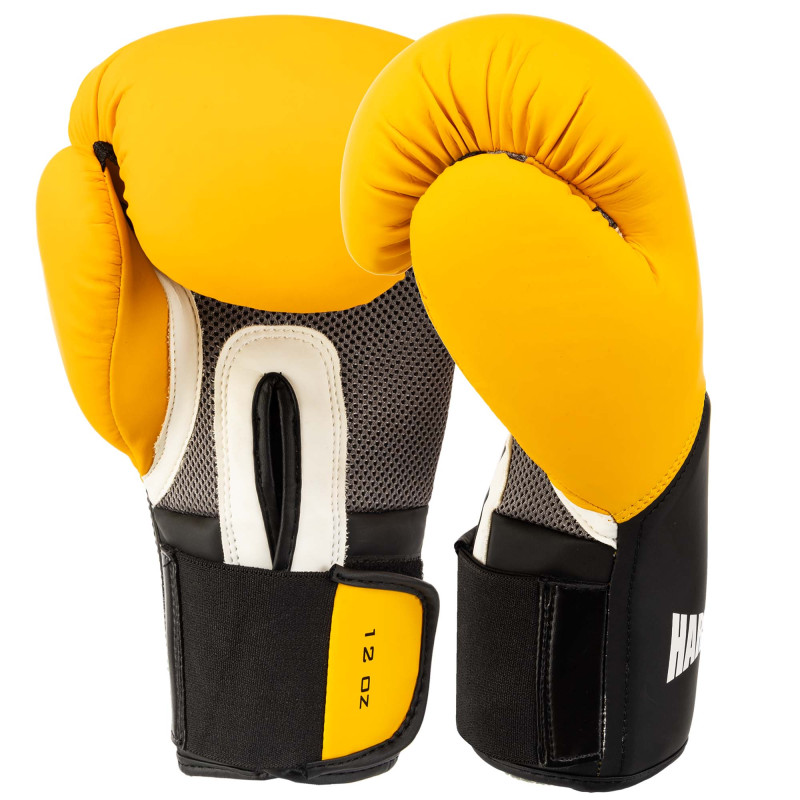 Рукавиці боксерські на липучці PU HARD TOUCH BO-5242 10-12унцій Чорний-сірий