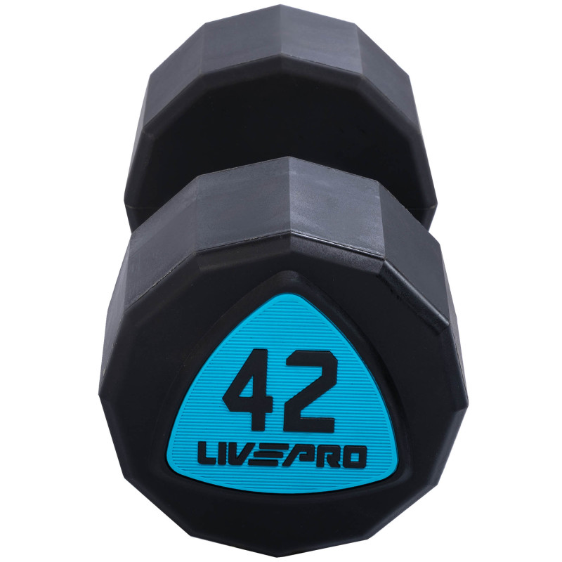Гантелі цільні професійні з поліуретановим покриттям LiveUp LP8003-42 2шт по 42кг чорний-синій