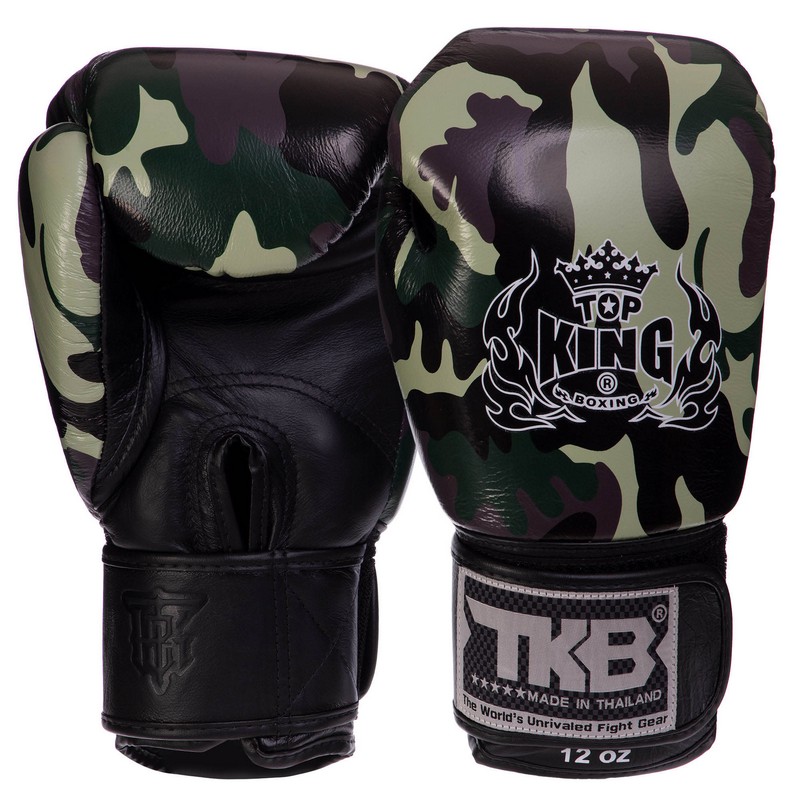 Рукавиці боксерські на липучці шкіряні TOP KING Empower Camouflage TKBGEM-03 8-18унцій Камуфляж зелений