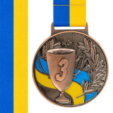 Медаль спортивна зі стрічкою Sport UKRAINE з українською символікою C-6833 ø6,5см золото, срібло, бронза