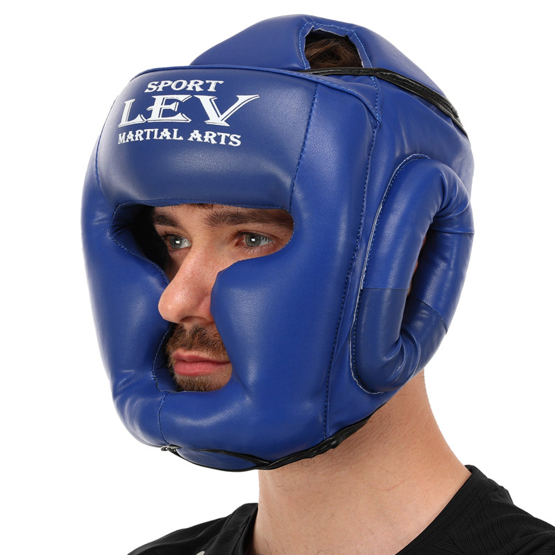 Шолом боксерський з повним захистом штучна шкіра LEV LV-4294 М-XL Синій
