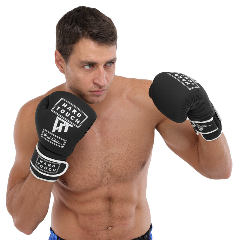 Рукавиці боксерські на липучці PU HARD TOUCH BO-4658 10-14 унцій Чорний-сірий