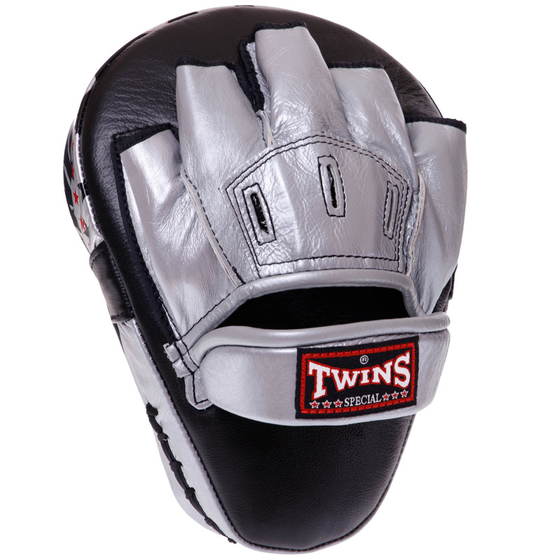 Лапа боксерська вигнута тренувальна шкіра TWINS FPML10-51 25x19x9см 1штука Чорний-золотий