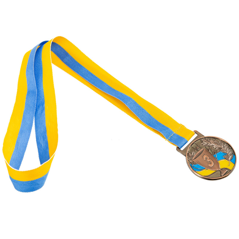 Медаль спортивна зі стрічкою Sport UKRAINE з українською символікою C-6834 ø5см золото, срібло, бронза