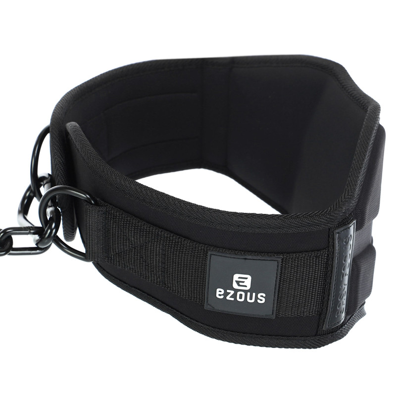 Пояс атлетичний для обтяження текстильний з ланцюгом та карабіном EZOUS DIP BELT ARMOR N-01 спинка-17см чорний