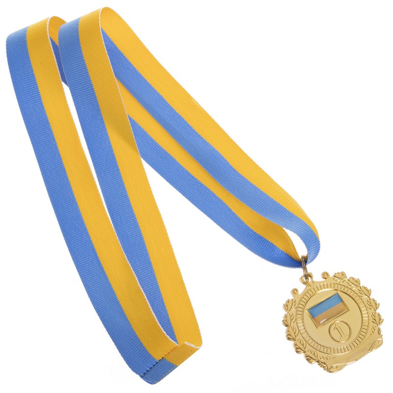 Медаль спортивна зі стрічкою Sport UKRAINE з українською символікою C-3162 ø5см золото, срібло, бронза