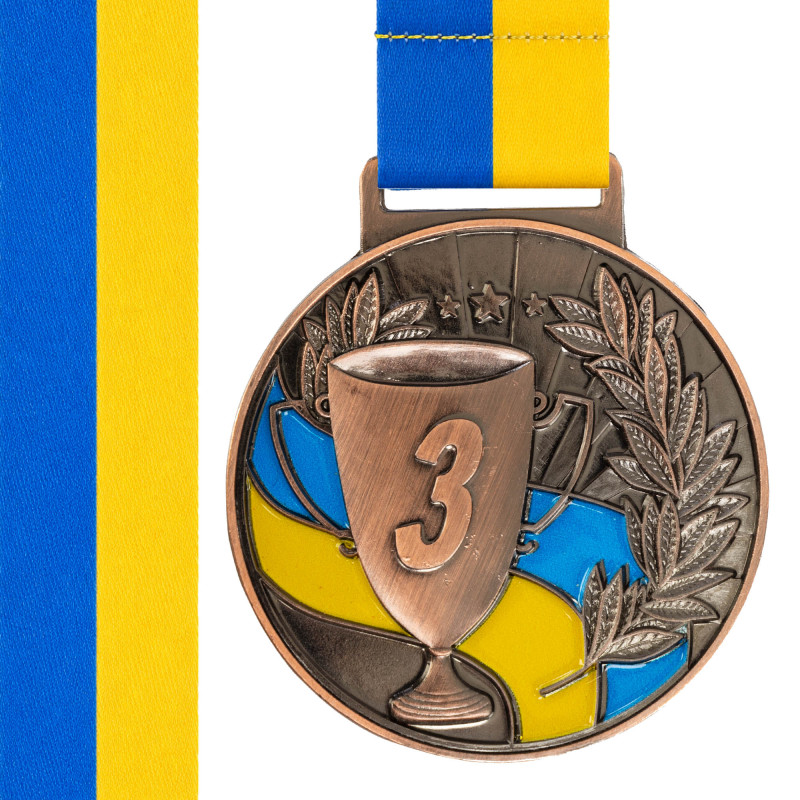Медаль спортивна зі стрічкою Sport UKRAINE з українською символікою C-6833 ø6,5см золото, срібло, бронза