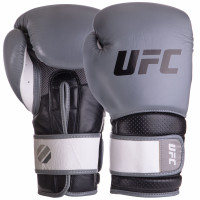 Рукавиці боксерські на липучці шкіряні UFC PRO Training UHK-69996 18унцій сірий-чорний
