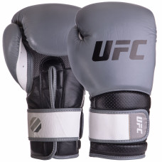 Рукавиці боксерські на липучці шкіряні UFC PRO Training UHK-69996 18унцій сірий-чорний