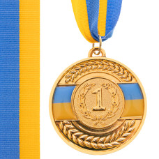 Медаль спортивна зі стрічкою Sport UKRAINE з українською символікою C-6865 ø5см золото, срібло, бронза