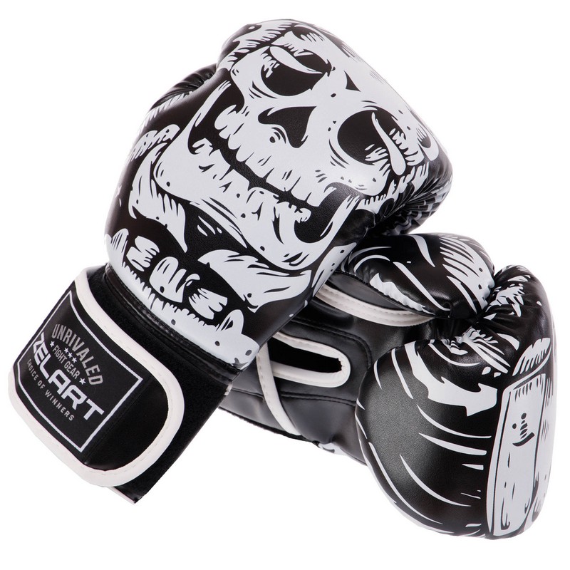 Рукавиці боксерські на липучці FLEX Zelart SKULL BO-5493 8-12 унцій Синій