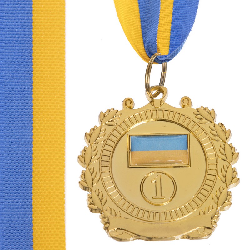 Медаль спортивна зі стрічкою Sport UKRAINE з українською символікою C-3162 ø5см золото, срібло, бронза